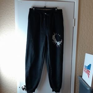 Black Jogger Pants with Crown Of Thorns Design